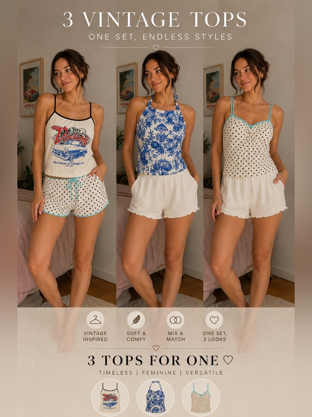 🔥 3 Trendy Y2K / Vintage-Inspired Tops for 1 Price